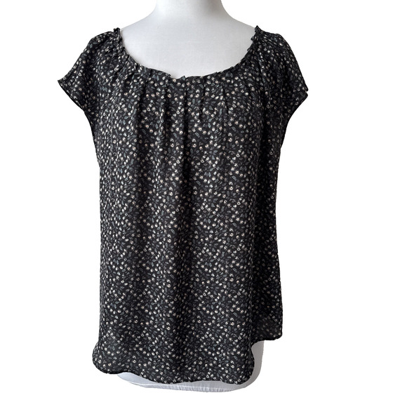 LC Lauren Conrad Satin Floral Back Tie Blouse Women's L Cottagecore Boho Fairy - Picture 2 of 10